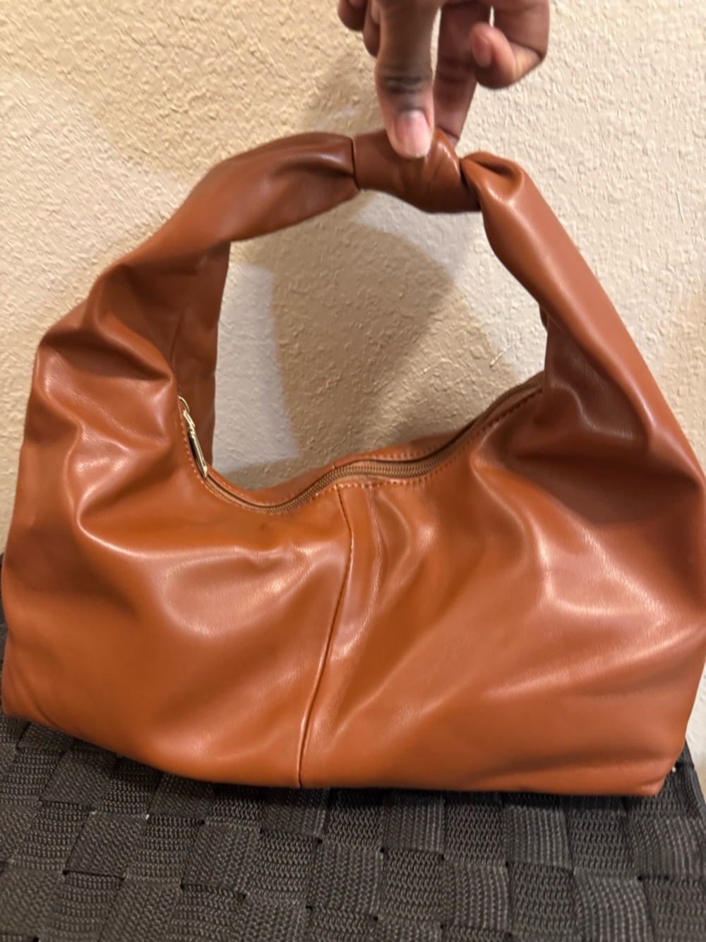Tan Knotted Handle Hobo Bag